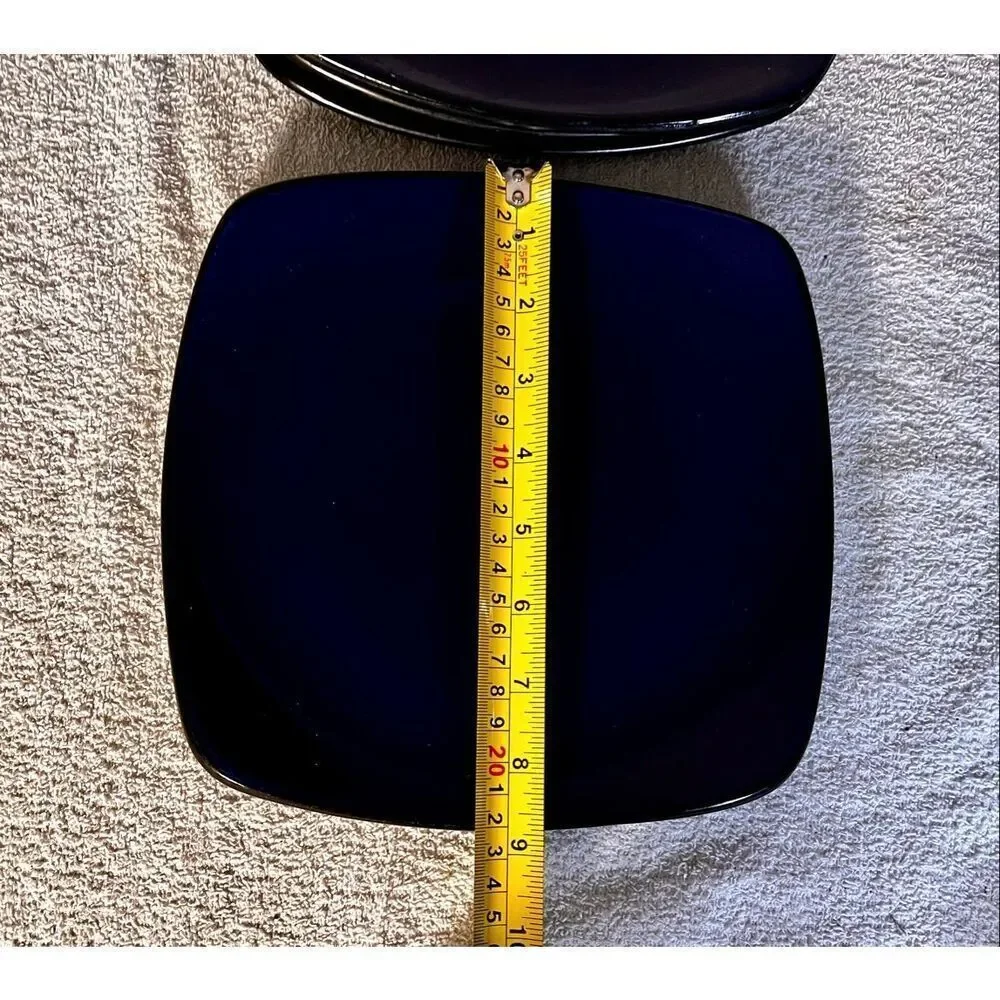 Set of 4 CORELLE HEARTHSTONE Stoneware Dinner Plates Cobalt Indigo Black Square